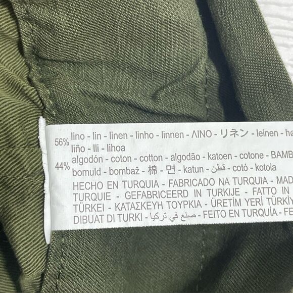 Zara Paperbag Waist Linen Blend‎ Barrel Leg Pants Size MEDIUM Army Olive Green - Picture 8 of 8